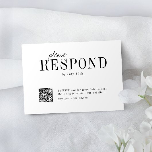 Moderne typografie minimalistische bruiloft QR-cod RSVP Kaartje