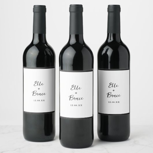 Moderne typografie Minimalistische bruiloft Wijn Etiket (Flessen)