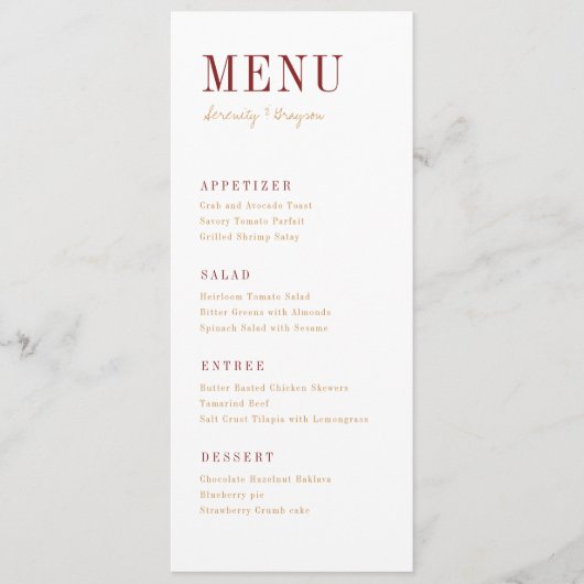 Moderne typografie minimalistische herfst bruiloft menu (Voorkant)