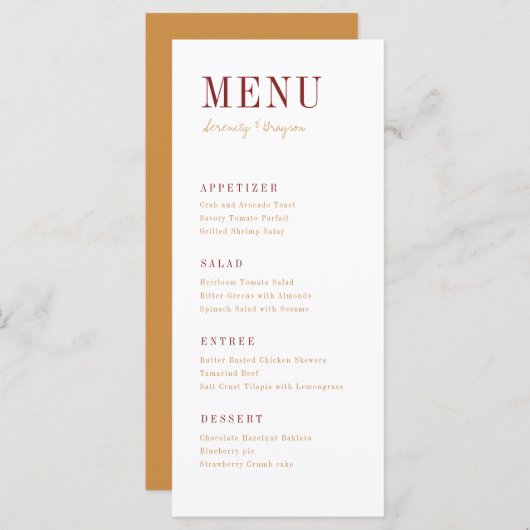 Moderne typografie minimalistische herfst bruiloft menu (Voorkant / Achterkant)