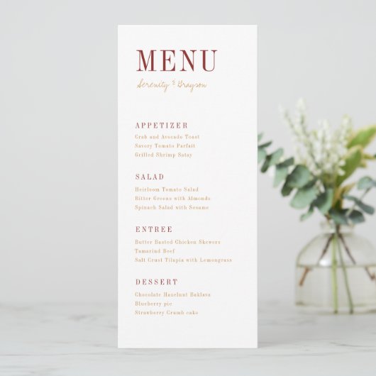 Moderne typografie minimalistische herfst bruiloft menu (Staand voorkant)