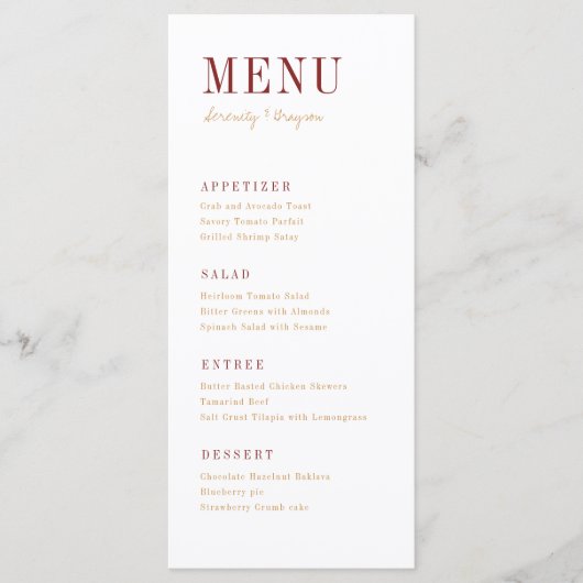 Moderne typografie minimalistische herfst bruiloft menu (Voorkant)