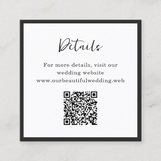 Moderne typografie Minimalistische QR-code bruilof Informatiekaartje (Voorkant)