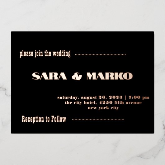 Moderne typografie | Minimalistische trouw Folie Uitnodiging (Voorkant)