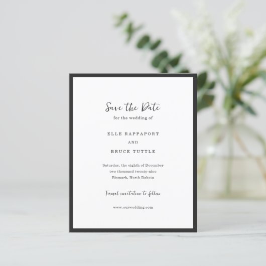 Moderne typografie Minimalistische trouwkaart Save (Staand voorkant)