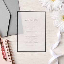 Moderne typografie Minimalistische trouwkaart Save Vellum Uitnodigingen