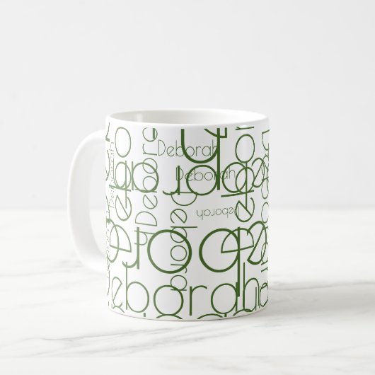 Moderne typografie Mok met groene namen (Voorkant links)