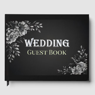 Moderne typografie monochroom zwart wit bruiloft gastenboek