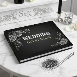 Moderne typografie monochroom zwart wit bruiloft gastenboek