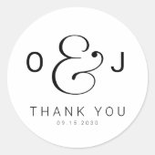 Moderne typografie monogram bruiloft dank u ronde sticker (Voorkant)