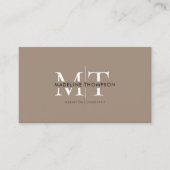 Moderne typografie Monogram Khaki en Bruine QR-cod Visitekaartje (Voorkant)
