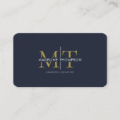 Moderne typografie monogram navyblauw goud QR-code Visitekaartje (Voorkant)