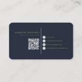 Moderne typografie monogram navyblauw goud QR-code Visitekaartje (Achterkant)