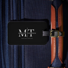 Moderne typografie Monogram Zwart Bagagelabel