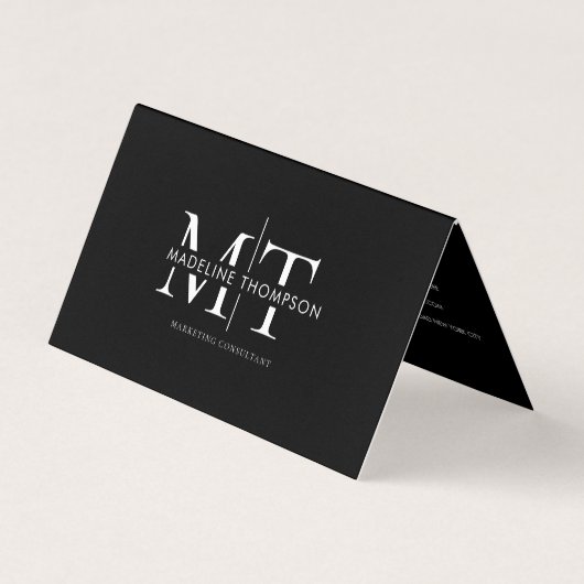 Moderne typografie monogram zwart QR-code gevouwen Visitekaartje (Voorkant)