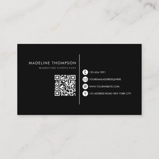 Moderne Typografie Monogram Zwart QR-code Visitekaartje (Achterkant)