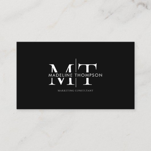 Moderne Typografie Monogram Zwart QR-code Visitekaartje (Voorkant)