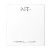 Moderne Typografie Monogram Zwart Wit Bedrijf Notitieblok (Voorkant)