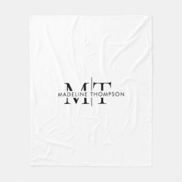 Moderne typografie Monogram Zwart Wit Fleece Deken