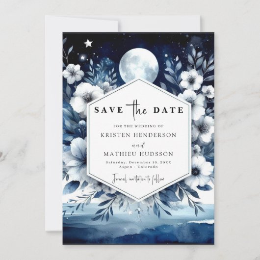 Moderne typografie Moonlit Wedding Save The Date (Voorkant)
