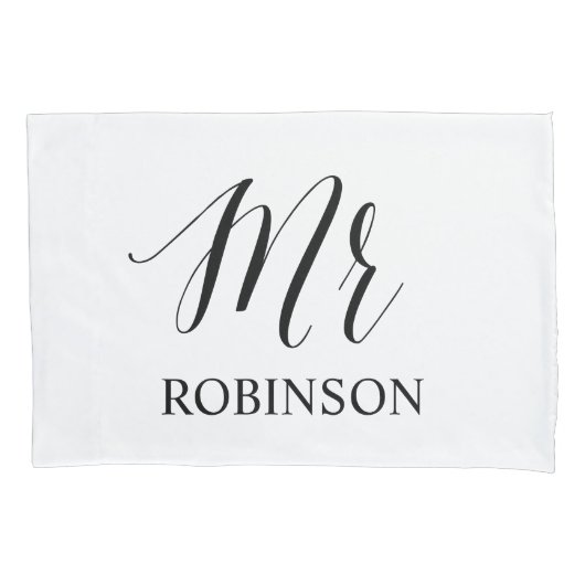 Moderne Typografie Mr. Couple Wedding Zijne Hers Kussensloop (Voorkant-Links)