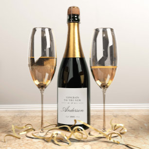 Moderne typografie Mr en Mrs bruiloft Sparkling Wijnetiket