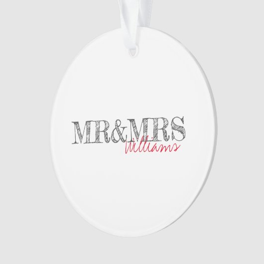 Moderne Typografie Mr&Mrs Naam Trouwdatum Ornament (voorkant)