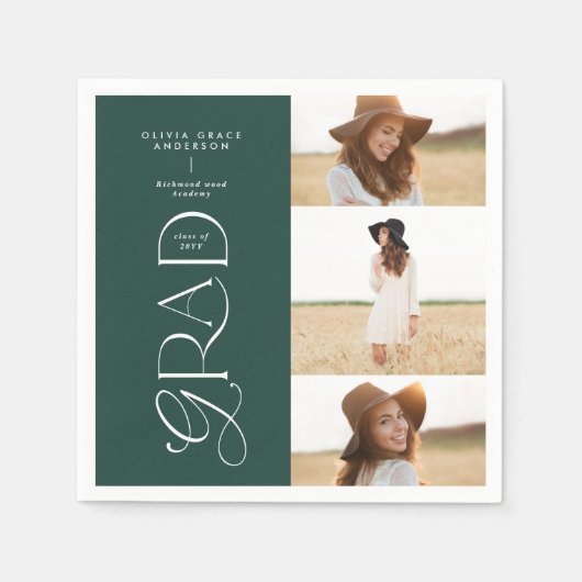 Moderne typografie multi foto afstuderen donkergro servet (Voorkant)