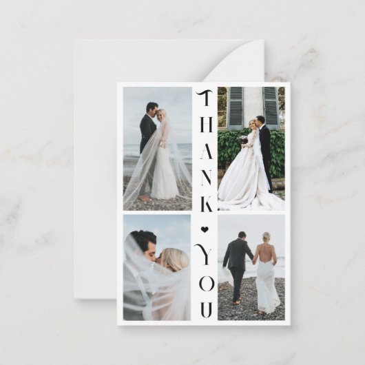 Moderne typografie multi-foto bruiloft bedankt notitiekaartje (Voorkant)