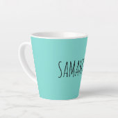 Moderne typografie naam blauw groen latte mok (Linkerhoek)