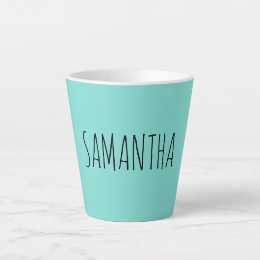 Moderne typografie naam blauw groen latte mok (Voorkant)