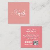 Moderne typografie-nagels met "naam" QR-code koraa Vierkante Visitekaartje (Voorkant / Achterkant)