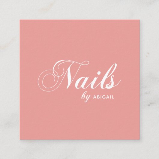 Moderne typografie-nagels met "naam" QR-code koraa Vierkante Visitekaartje (Voorkant)