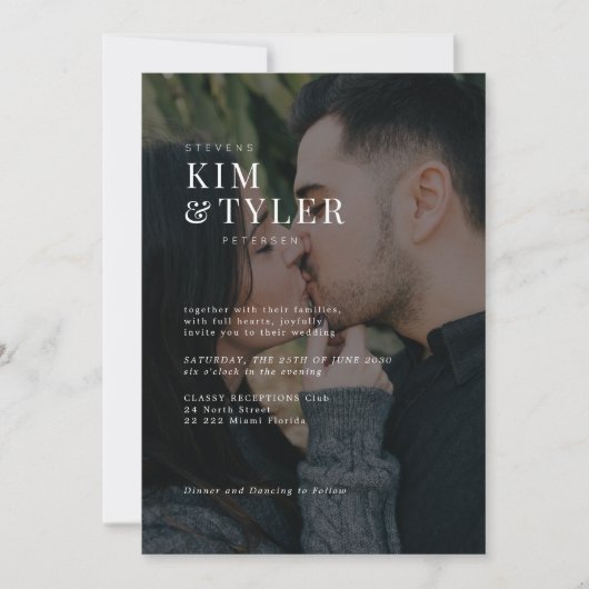 Moderne typografie namen 5 foto's QR code bruiloft Kaart (Voorkant)