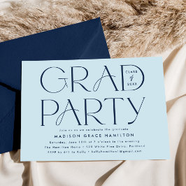 Moderne typografie Navy Blauwe Afstudeerfeest Kaart