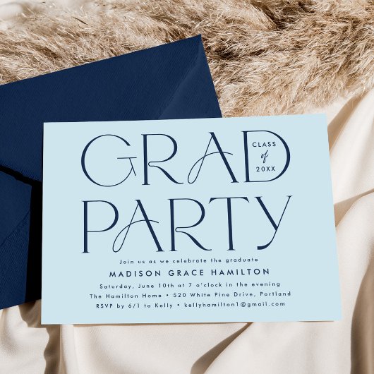 Moderne typografie Navy Blauwe Afstudeerfeest Kaart
