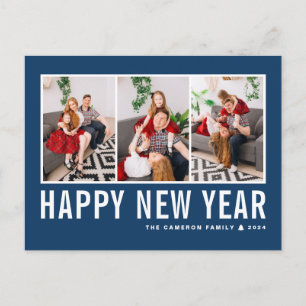 Moderne typografie Navy Blauwe Fotocollage Nieuwja Feestdagenkaart
