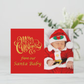 Moderne Typografie New Baby Kerstfeestdag Foto Feestdagenkaart (Staand voorkant)