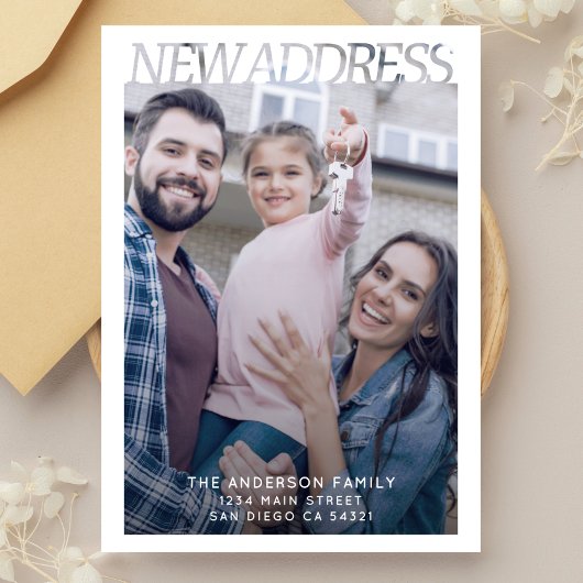 Moderne typografie Nieuw adres Foto Aankondiging