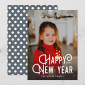 Moderne Typografie Nieuwe jaren foto vol blozen Feestdagenkaart (Voorkant / Achterkant)