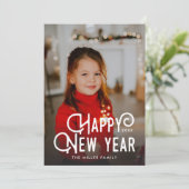 Moderne Typografie Nieuwe jaren foto vol blozen Feestdagenkaart (Staand voorkant)