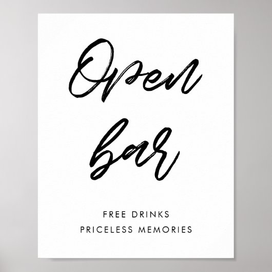 Moderne typografie Open bar bruiloft bord Poster (Voorkant)