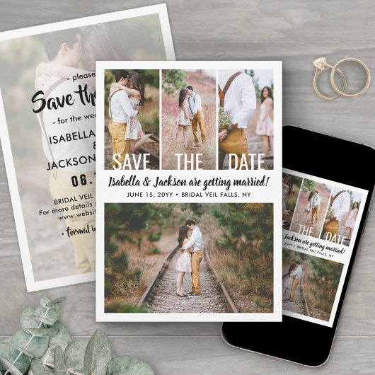 Moderne typografie overlay foto collage bruiloft save the date