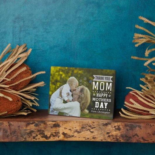 Moderne Typografie Overlay Happy Moederdag Photo Fotoplaat (Zijkant)