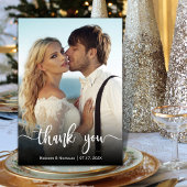 Moderne Typografie Overlay Script Foto Bruiloft Bedankkaart