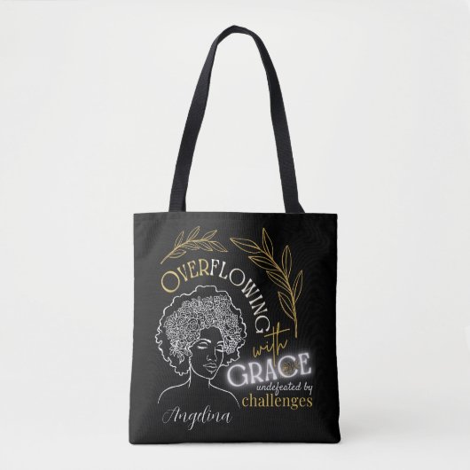 Moderne Typografie Overlopend Grace Bloemen Haar Tote Bag (Voorkant)