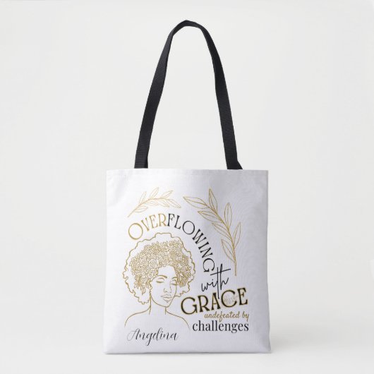 Moderne Typografie Overlopend Grace Bloemen Haar Tote Bag (Voorkant)