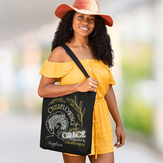 Moderne Typografie Overlopend Grace Bloemen Haar Tote Bag