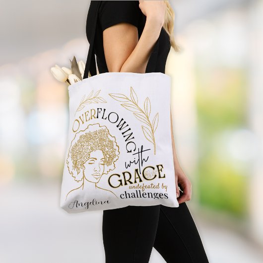 Moderne Typografie Overlopend Grace Bloemen Haar Tote Bag
