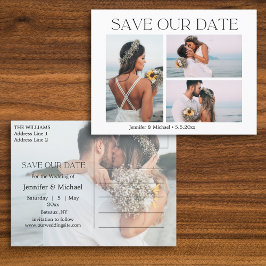 Moderne typografie paar 4 foto's opslaan onze datu aankondigingskaart